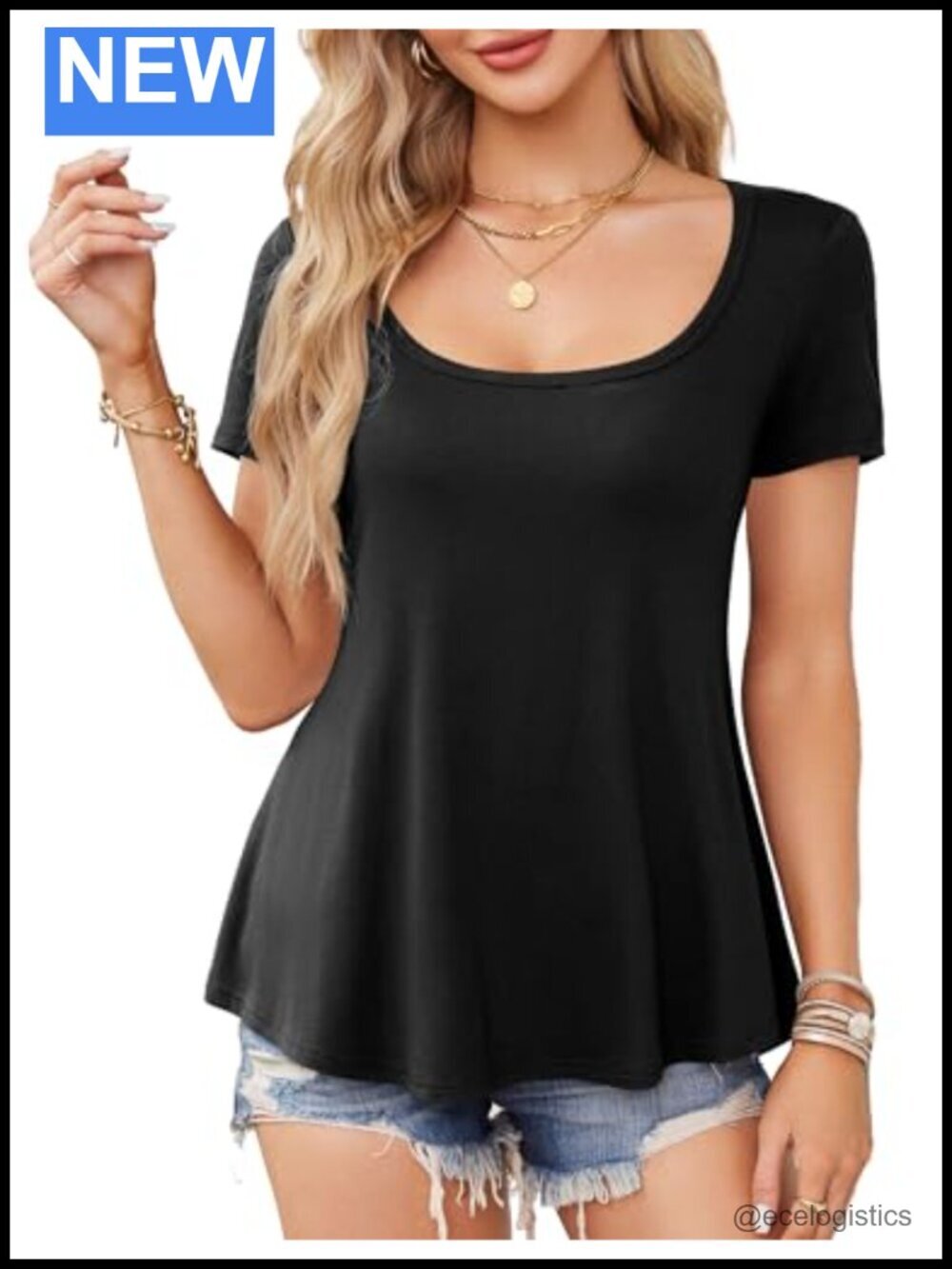 Scoop Neck Tunic Top Short Sleeve Swing Tee Loose Fit